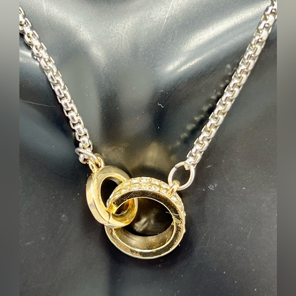 Guess Silver & Gold Crystal Mounted Pendant Necklace